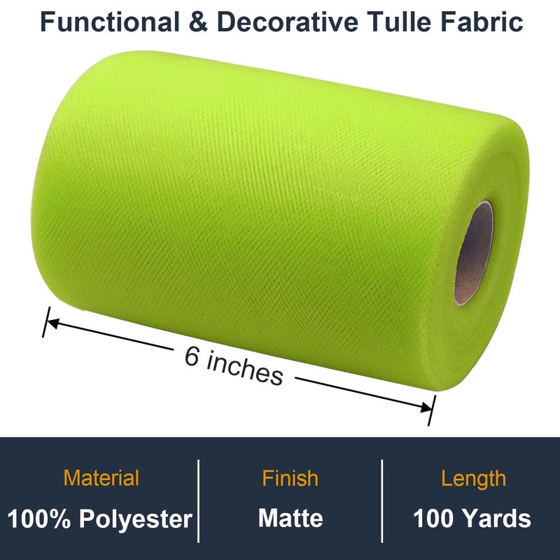 Ableme Deco Tulle Fabric Roll 6 Inch by 100 Yards (300 ft) Tulle Ribbon Sheer Mesh Netting for DIY Tutu Skirt Gift Wrapping Wedding Baby Shower Birthday Halloween Party Decorations Crafts, 34 Colors (Apple Green) - Image 2